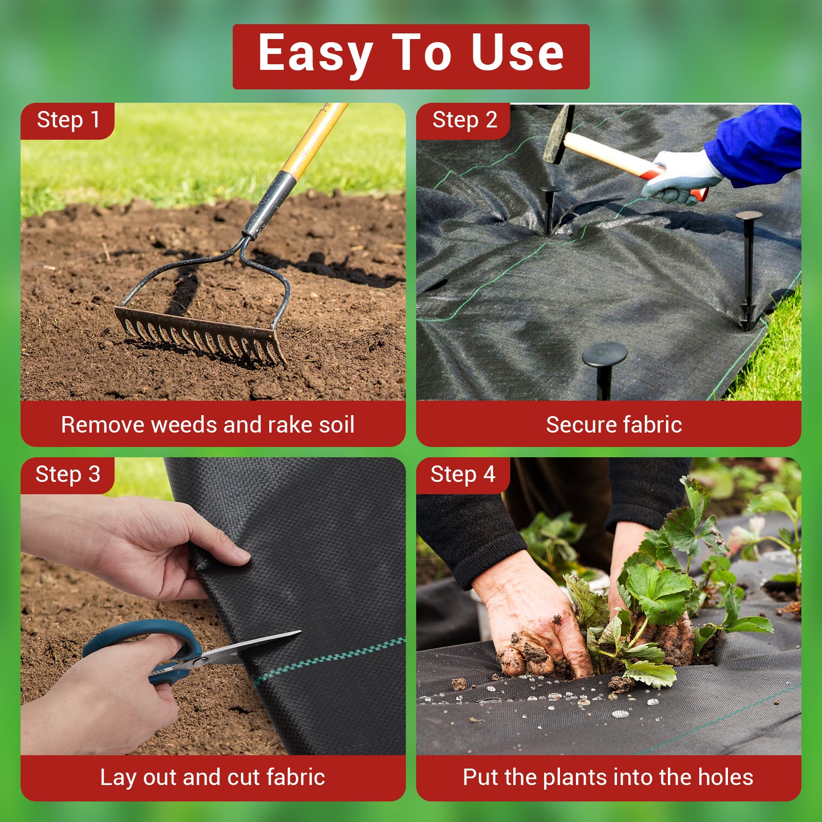 GARVEE 3-Pack 300 FT Weed Barrier Fabric - Heavy Duty 3.24oz Landscape Fabric for Gardening | Weed Block Ground Cover for Greenhouse, Yard, Flower Beds & Gardens | Perfect for Weed Control & Soil Protection