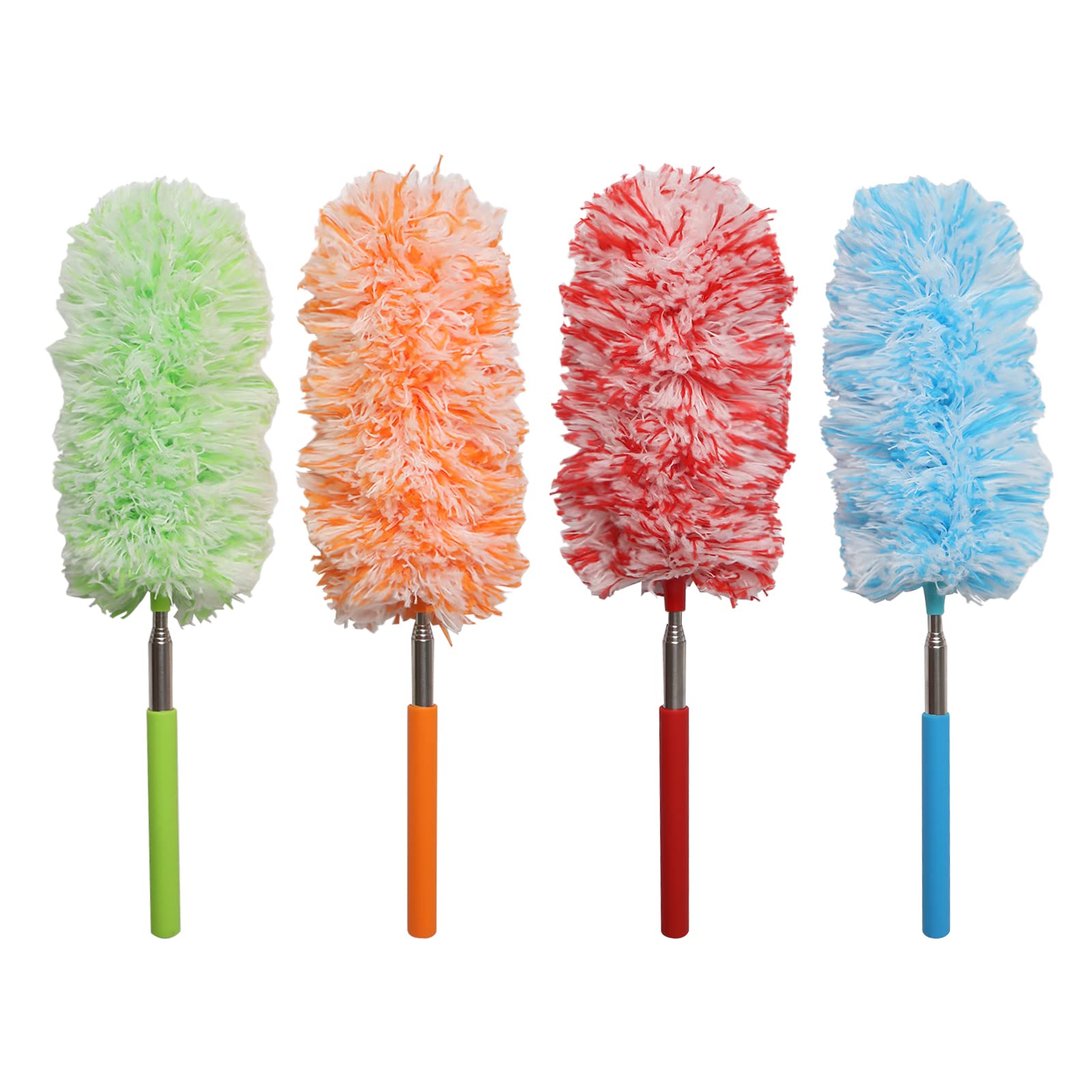 4-Pack Washable Microfiber Duster Set - Extendable Dusting Brush for Home, Office, Car, Computer & AC Cleaning | Reusable Cleaning Tool for Furniture, Electronics & Hard-to-Reach Areas