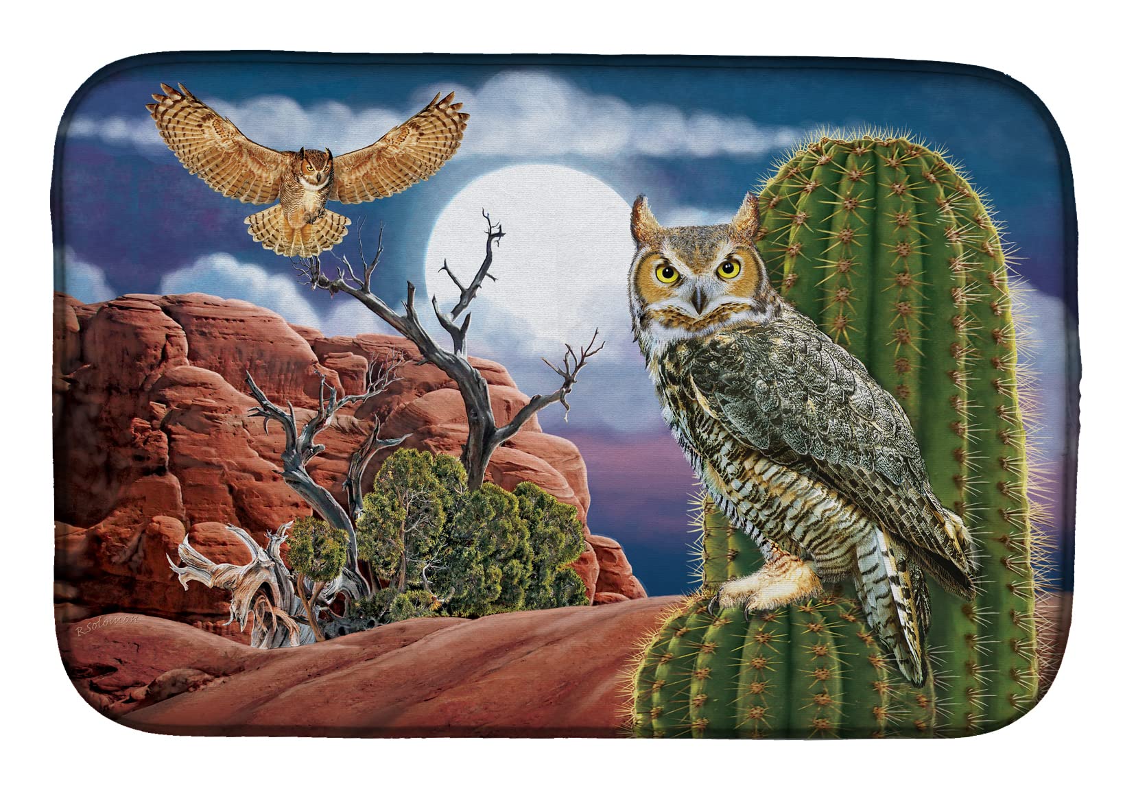 Great Horned Owl Dish Drying Mat - Absorbent Kitchen Counter Mat for Dishes, 14x21