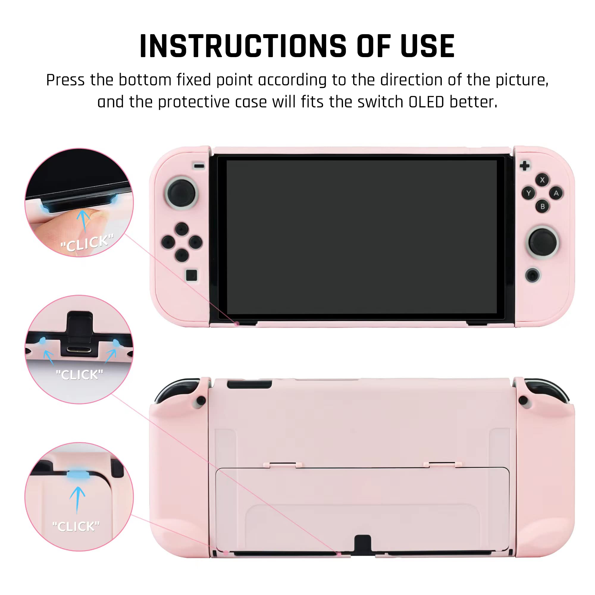 GLDRAM Pink Protective Hard Cover Case for Nintendo Switch OLED Model 2021 - Includes Screen Protector & 4 Thumb Caps | Ultra-Slim Flip Shell Design | Perfect for Travel, Gaming Parties & Console Protection
