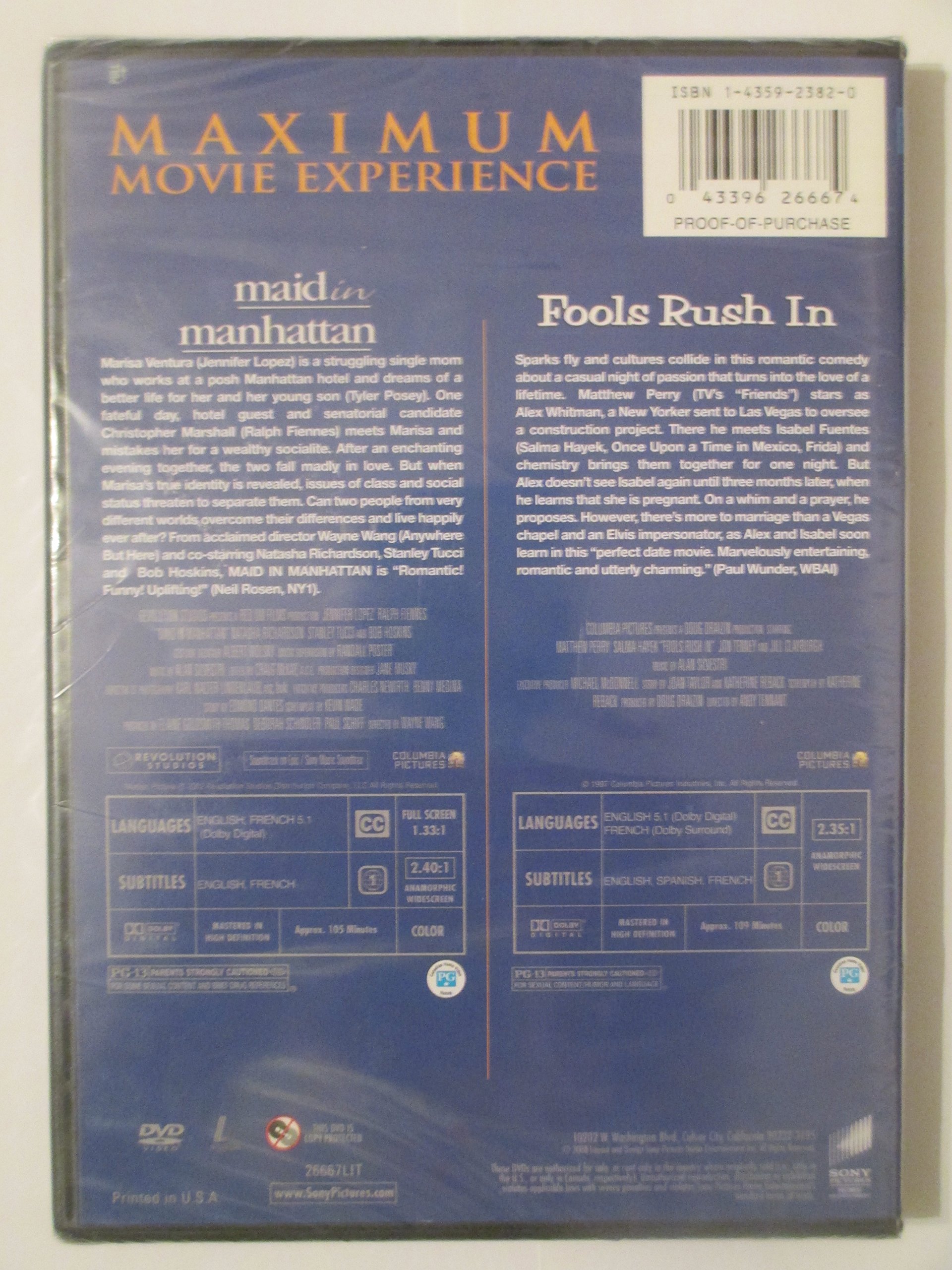 Romantic Comedy DVD Set - Maid in Manhattan & Fools Rush In - Perfect for Date Night and Girls' Movie Night
