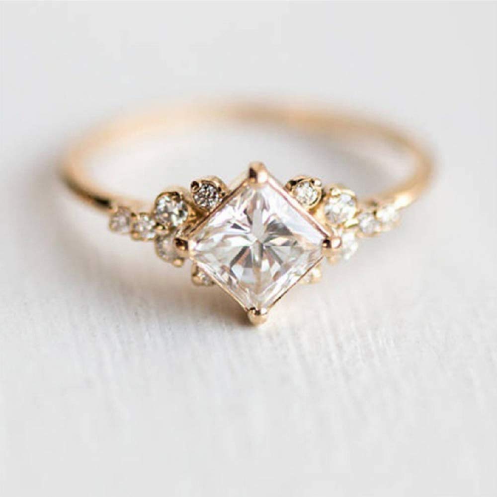 Lzz Fashion Women's Gold Plated Square Zircon Ring - Cubic Zirconia Stackable Wedding Band Jewelry - Size 6-10 (US 7) - Perfect for Bridal, Anniversary, Party & Everyday Wear
