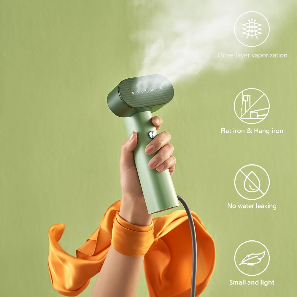 Portable G6 Steamer for Clothes - 2-in-1 Travel Iron & Garment Steamer, 0.7lbs Ultra Lightweight, 900W Powerful Steam, 10 Mins Continuous Use - Perfect for Travel, Home & Office (Green) | Quick Wrinkle Remover for Suits, Dresses & Delicate Fabrics