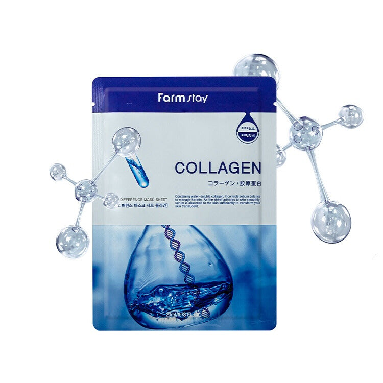 Farmstay Visible Difference Collagen Mask Sheet - 10 Pack Hydrating Facial Sheet Masks for Glowing Skin | Korean Skincare for Dry Skin & Anti-Aging | Perfect for Spa Day & Self-Care Routine