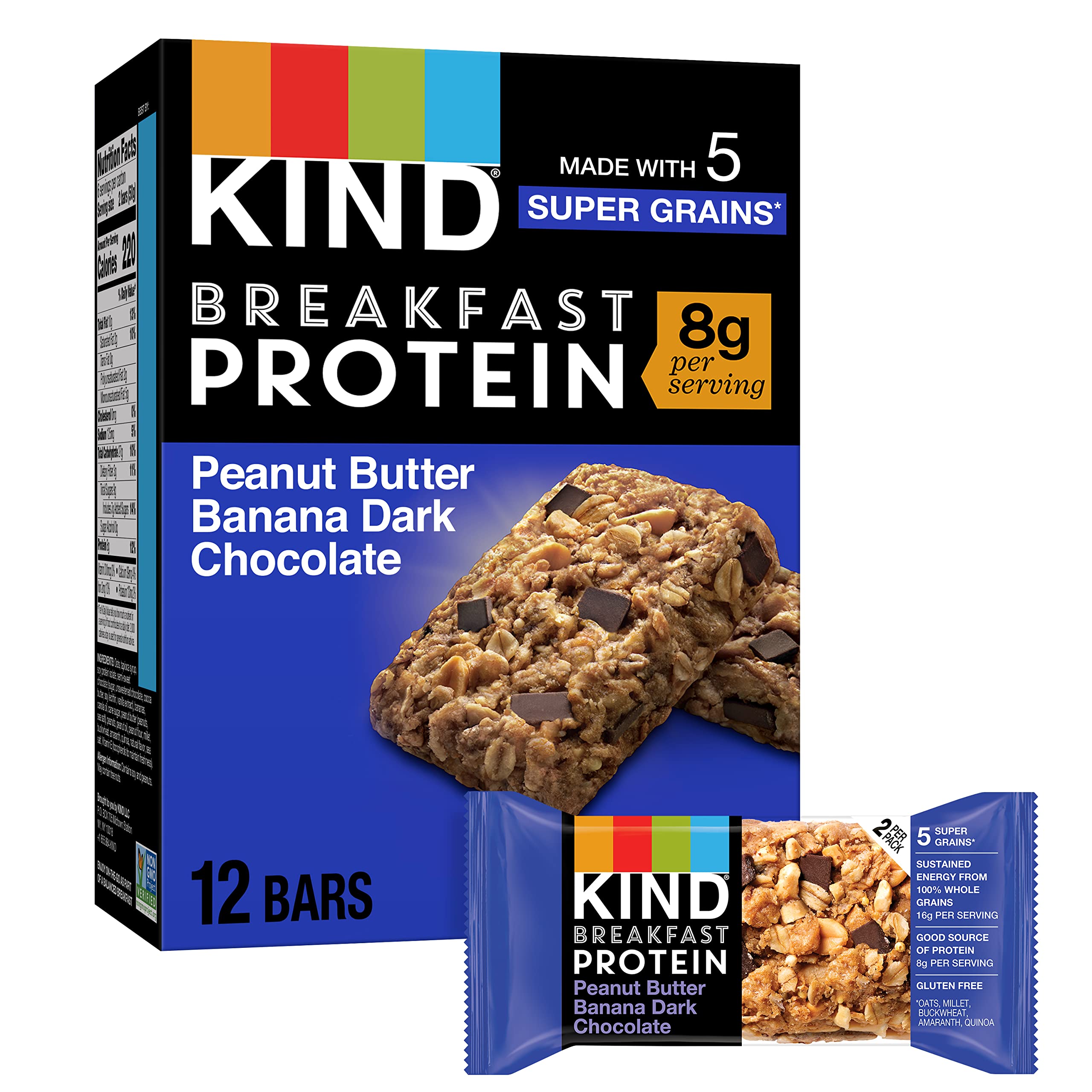 KIND Peanut Butter Banana Dark Chocolate Protein Bars - Gluten Free, 8g Protein, Healthy Breakfast & Snack Bars (6 Pack, 1.76 oz) - Perfect for On-the-Go Nutrition, Workout Fuel & Office Snacks