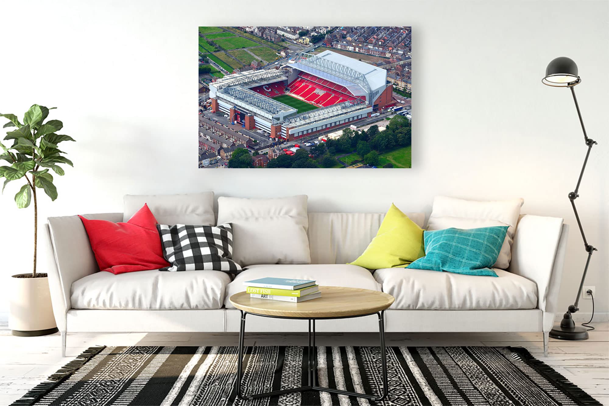 Anfield Stadium Canvas Wall Art - Framed Ready to Hang Liverpool FC Poster for Living Room, Kitchen, Bedroom & Office Decor (15x22 inches) - Perfect for Soccer Fans & Home Decoration