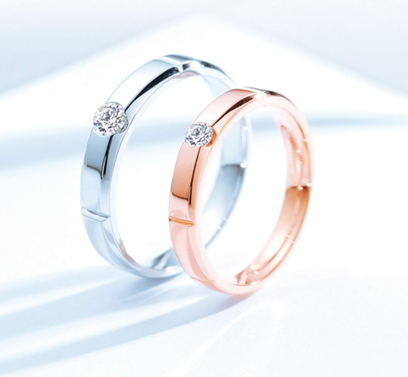Daesar 18K White Gold Couples Rings - Matching Engagement & Anniversary Bands for Women & Men, Simple Round Diamond Promise Rings - Perfect for Proposals, Weddings & Romantic Gifts