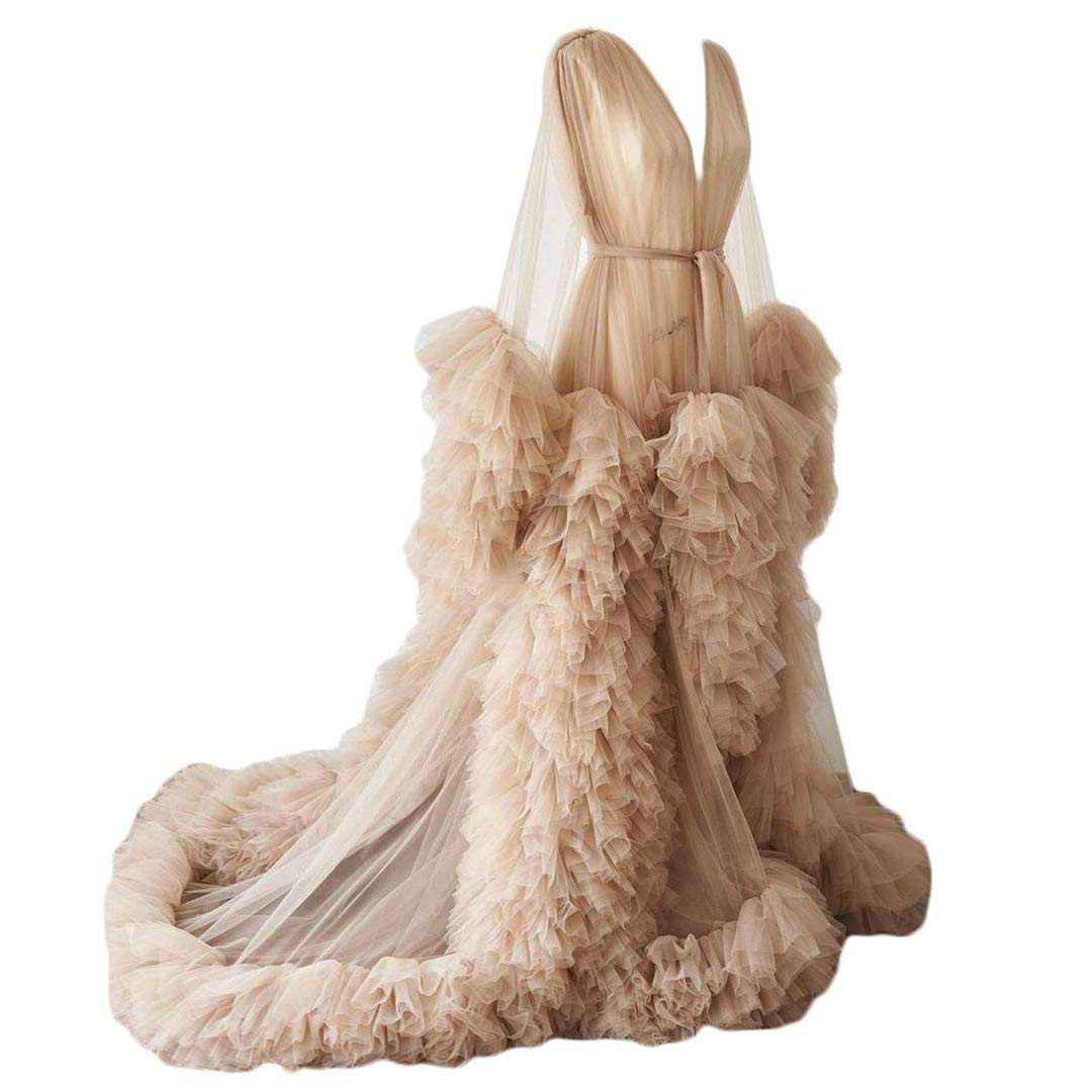 Elegant Tulle Robe Long Lingerie Bridal Dressing Gown - Puffy Nightgown for Wedding, Photoshoot & Boudoir - Perfect for Bridal Shower, Honeymoon & Romantic Occasions