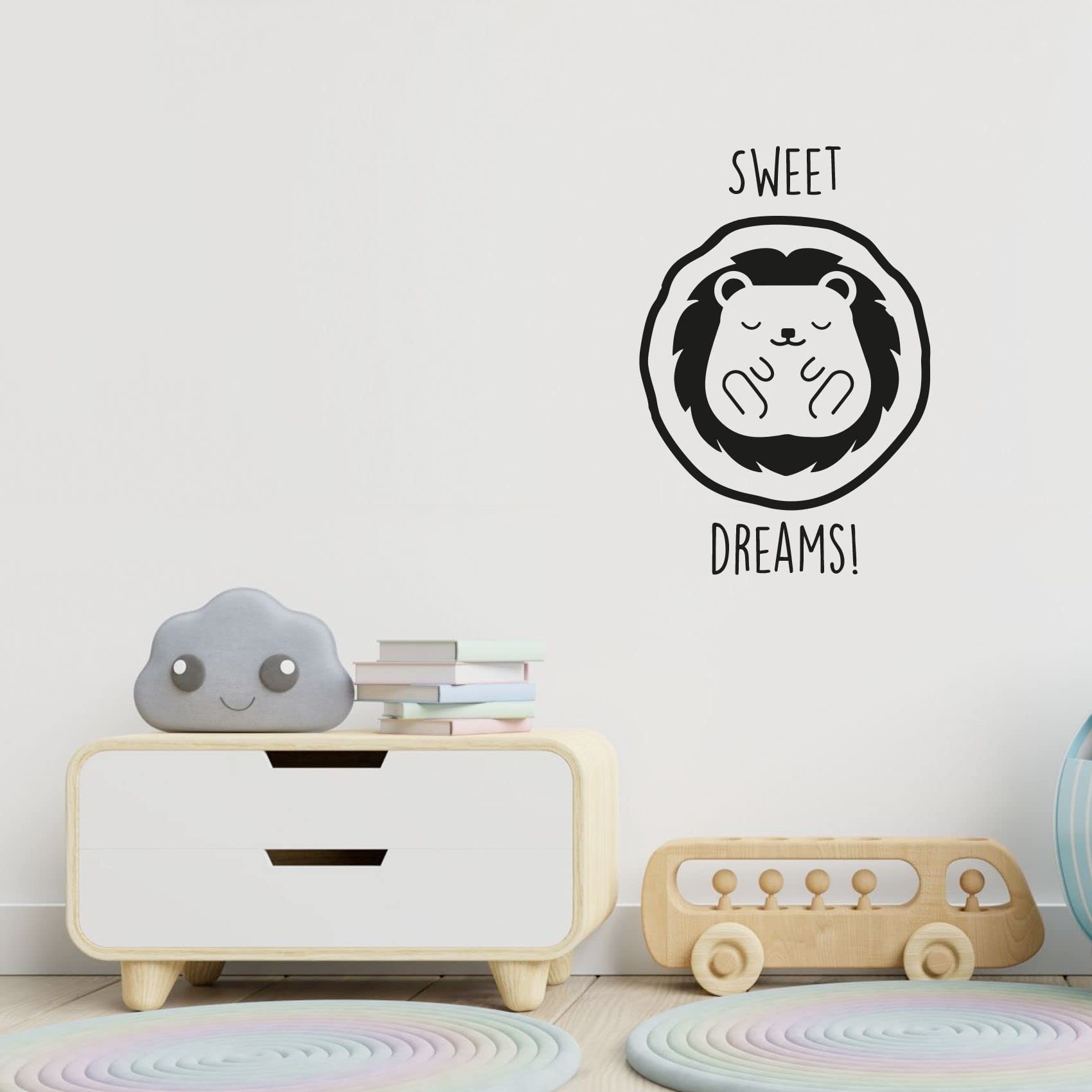 Sweet Dreams - Cute Baby Lion Sleeping Silhouette Wall Decal Sticker (30x22 inch) - Nursery Decor, Kids Room Art, Bedroom Vinyl Design for Boys & Girls - Perfect for Nursery, Children's Bedroom & Kindergarten Decorations