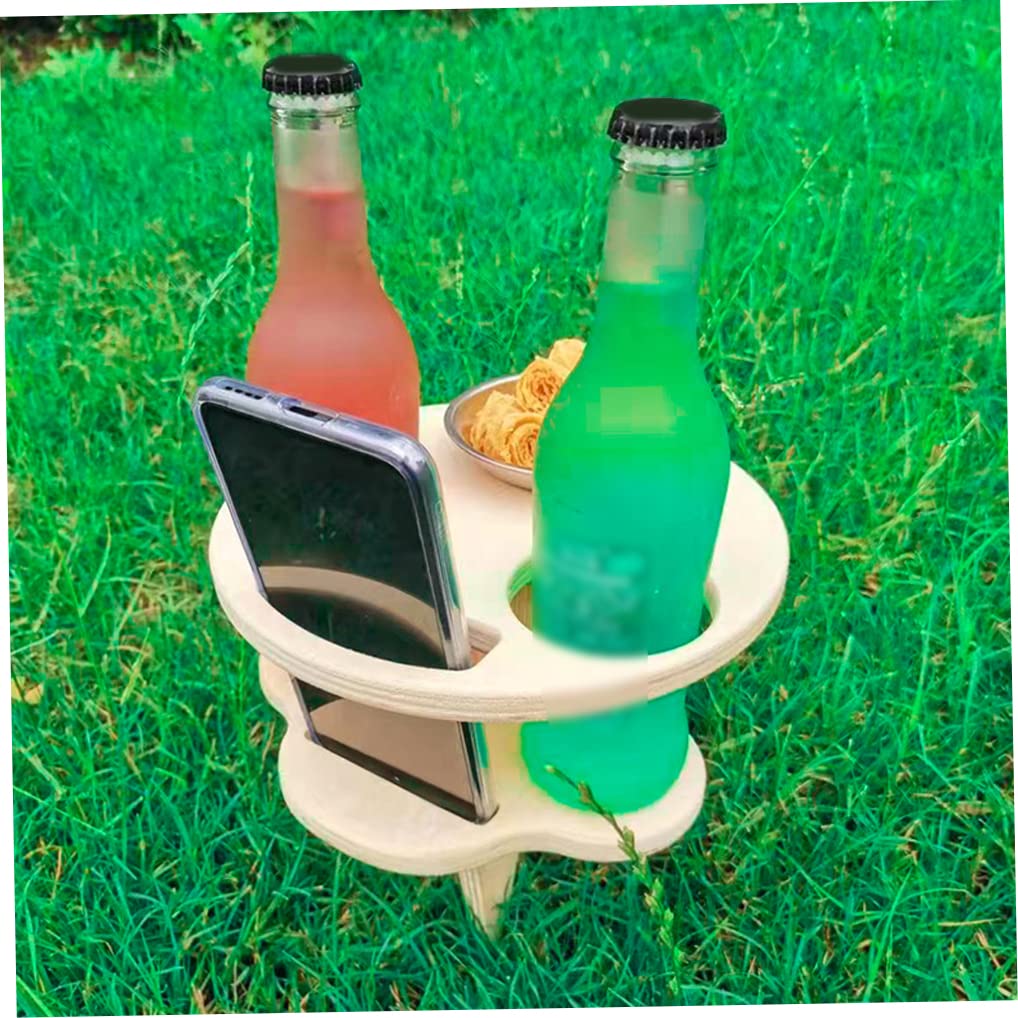 Portable Folding Picnic Table with Double Layer Wine Glass Rack - Outdoor Dining Set for Garden, Camping, Beach & Travel - Khaki Color