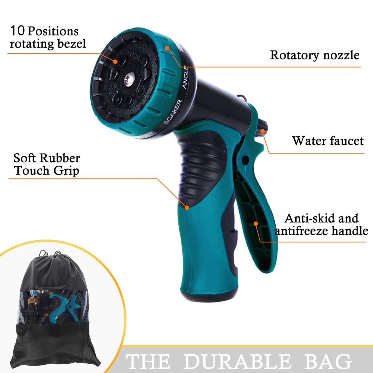 25FT Expandable Garden Hose with 10-Function Nozzle - Heavy Duty Flexible Water Hose with 3/4
