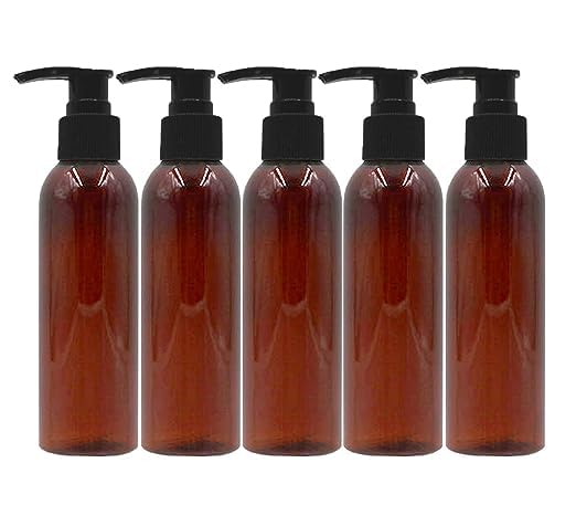 RK Bottles 200ml Amber Glass Bottles with Black Pump Dispenser - 3 Pack Refillable Empty Bottles for Essential Oils, Lotions & DIY Beauty Products - Perfect for Home, Salon & Travel Use