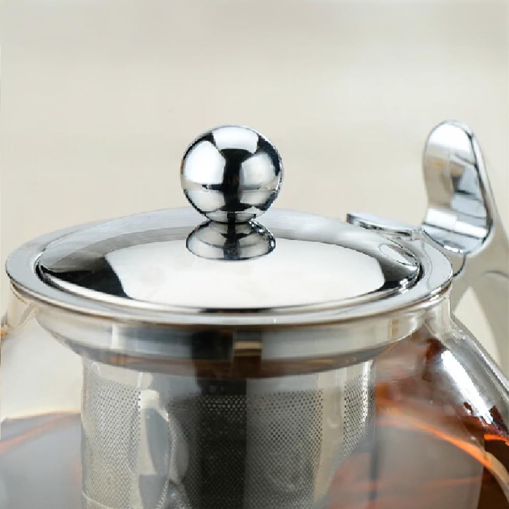 Premium 5-Cup Glass & Stainless Steel Tea Pot with Removable Infuser - Silver - Perfect for Loose Leaf Tea, Iced Tea & Herbal Infusions - Ideal for Home, Office & Gift Giving