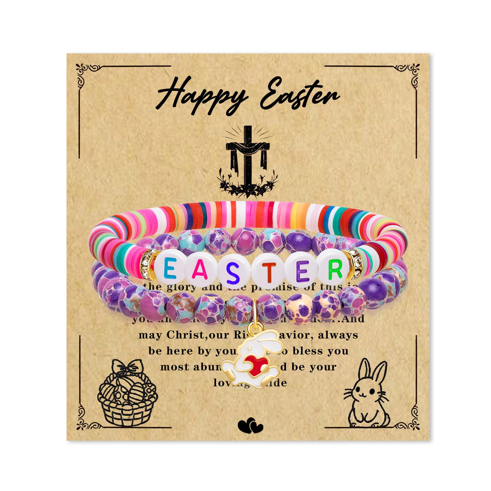 Easter Bunny Beaded Bracelet Set for Teen Girls & Women - Spring Jewelry Gifts - Easter Basket Stuffers & Party Favors - Perfect for Easter Celebrations, Gift Giving & Everyday Wear