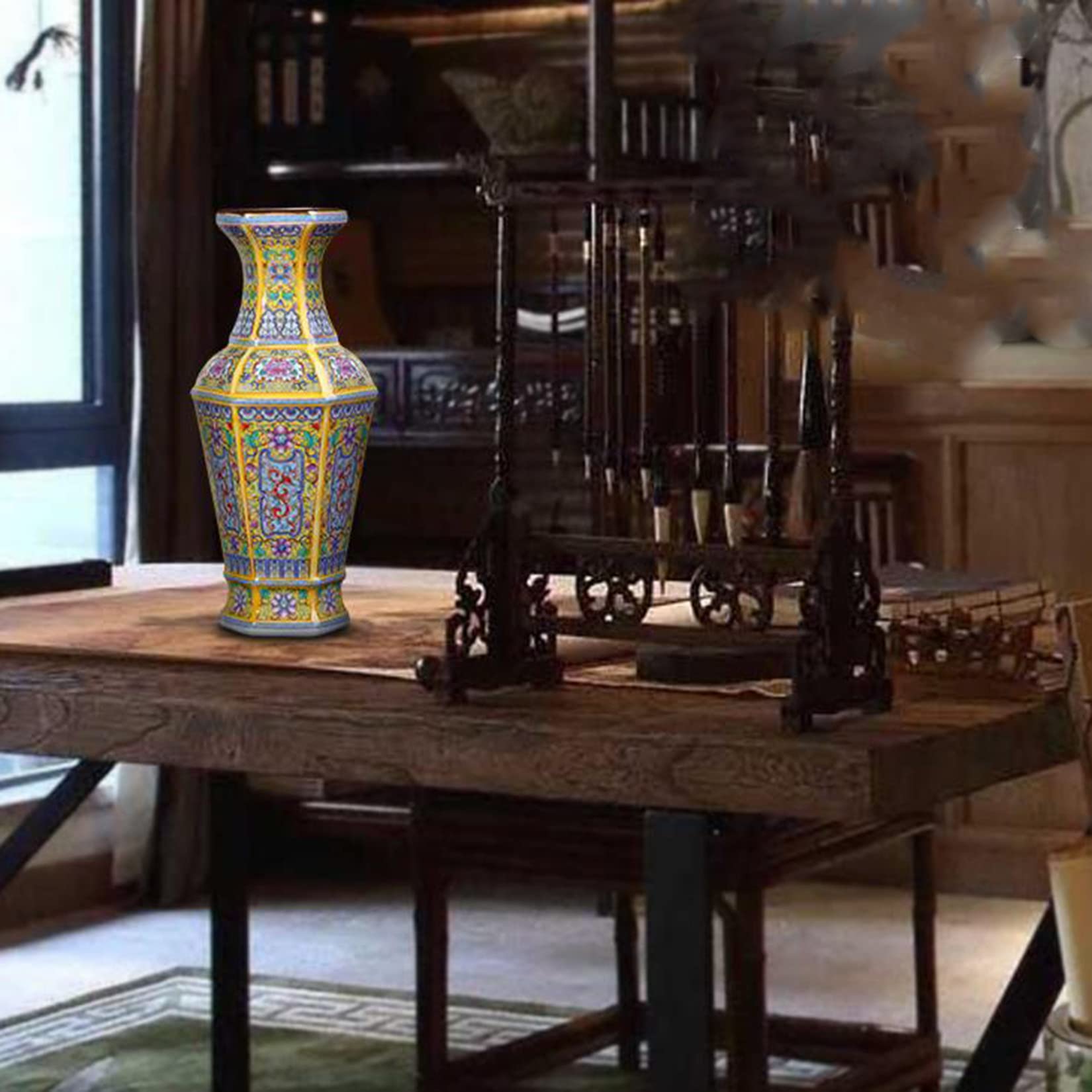 Handmade Jingdezhen Ceramic Vase - Large Chinese Porcelain Floor Vase for Living Room Decor | Antique Oriental Yellow Flower Vase | Perfect for Home, Office & Wedding Centerpiece Decorations