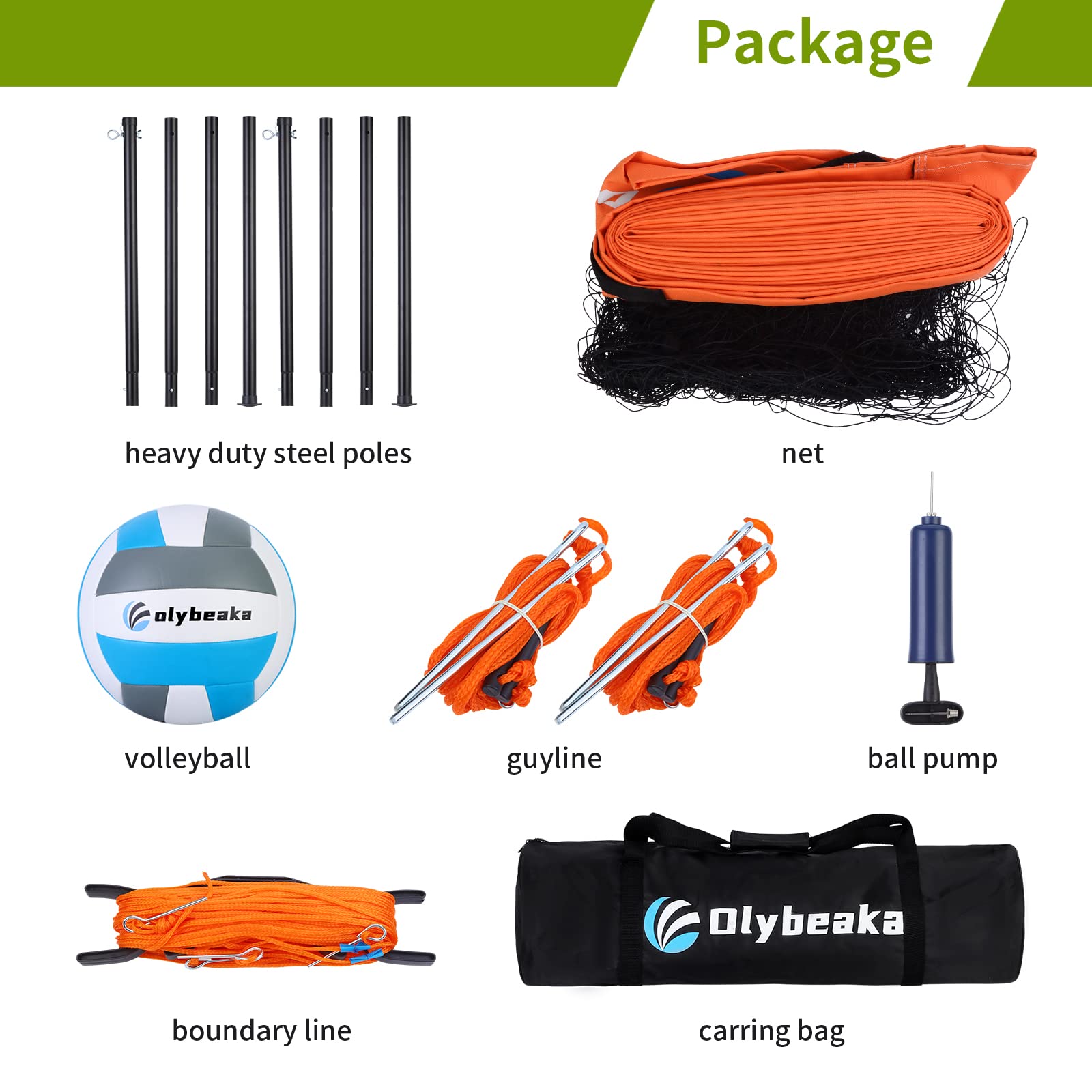 Premium Outdoor Volleyball Net Set with Adjustable Anti-Rust Poles - 32ft Heavy Duty Anti-Sag Net, PU Volleyball & Air Pump - Complete Kit with Carry Bag & Boundary Lines - Perfect for Backyard, Beach, Park & Camping Games