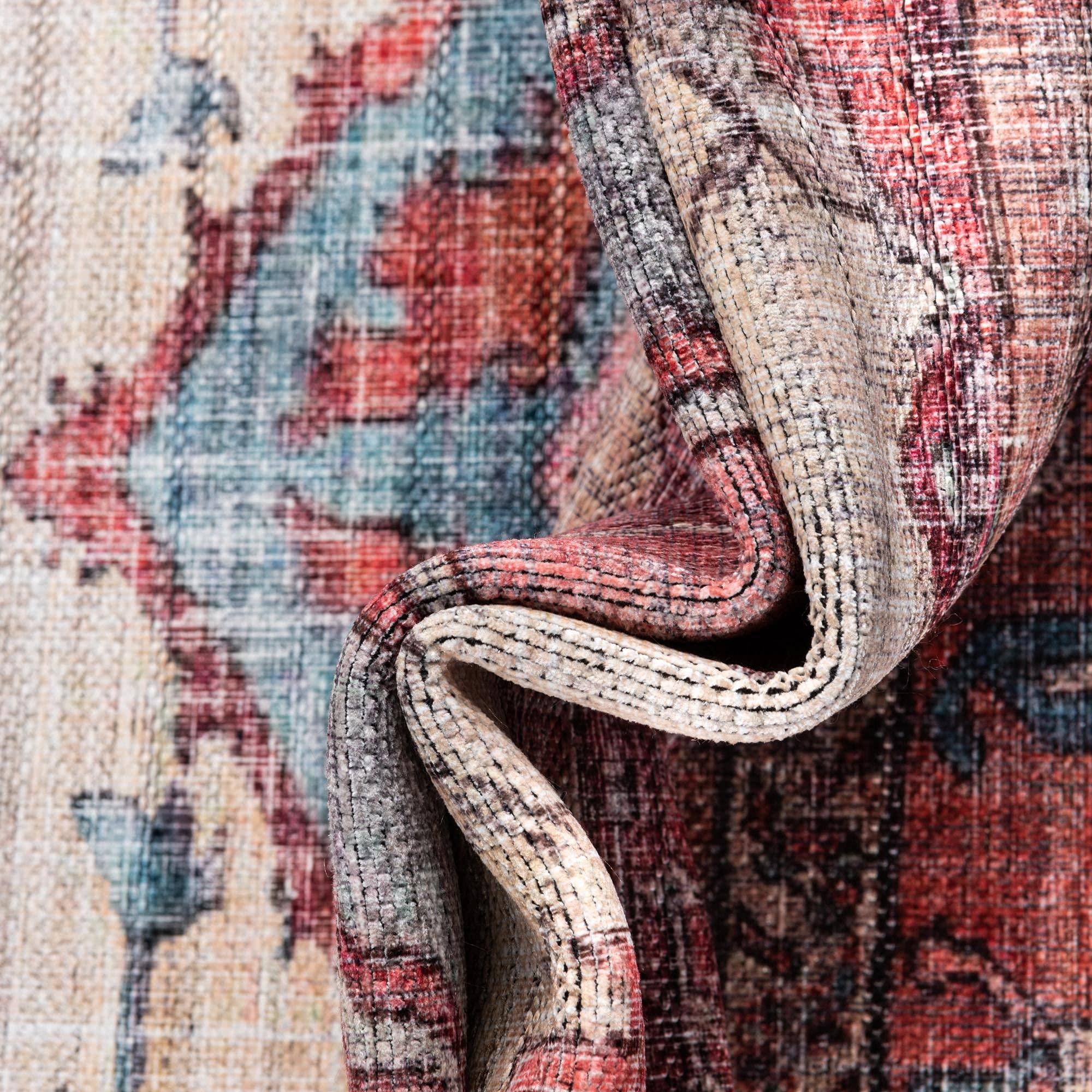 Washable Beige Low-Pile Rug 5' x 8' Oval - Maahru Collection by Rugs.com | Non-Slip Living Room Carpet, Dining Room Floor Mat, Open Space Decor for Home & Office