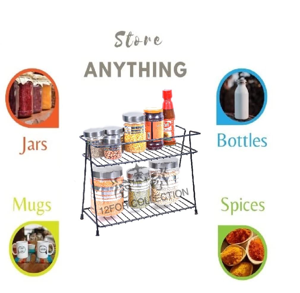 CR18 COLLECTION Black 2-Tier Kitchen Rack Organizer - Space Saving Trolley Basket for Utensils, Dishes & Plates - Perfect for Small Kitchens, Pantries & Dining Areas