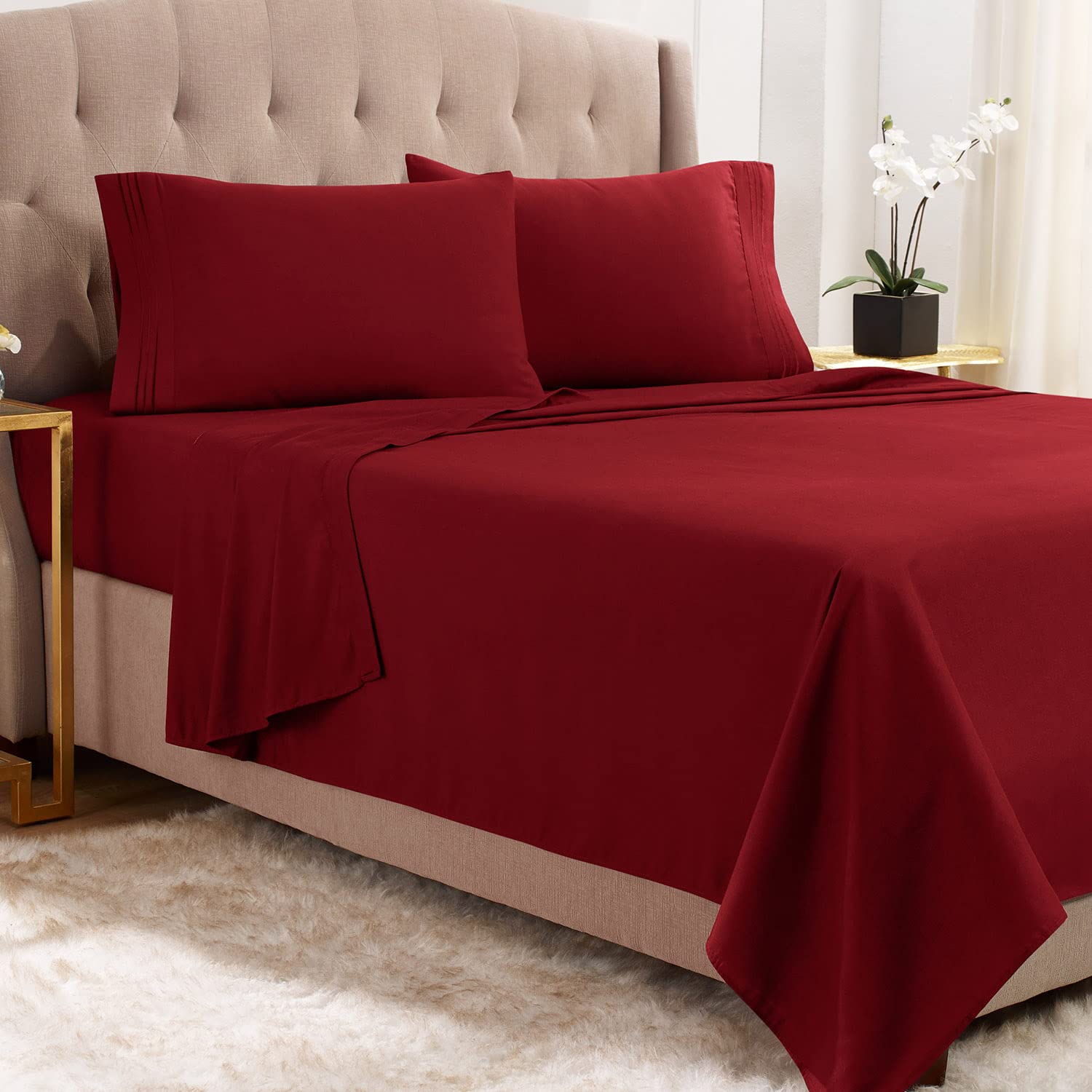 Empyrean Twin Sheets Set - 3 Piece Super Soft Microfiber Bedding - Luxury Double Brushed Hotel Quality Burgundy Red Sheets with Deep Pockets & Elastic Corners - Perfect for Guest Rooms, Dorms & Cozy Bedrooms