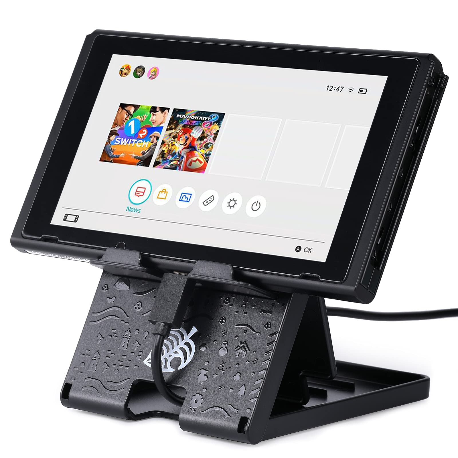 Premium Adjustable Foldable Stand for Nintendo Switch & Switch Lite - Portable Gaming Holder for Animal Crossing & All Games - Compact Travel Accessories - Perfect for Home, Office & On-the-Go Gaming (Black)