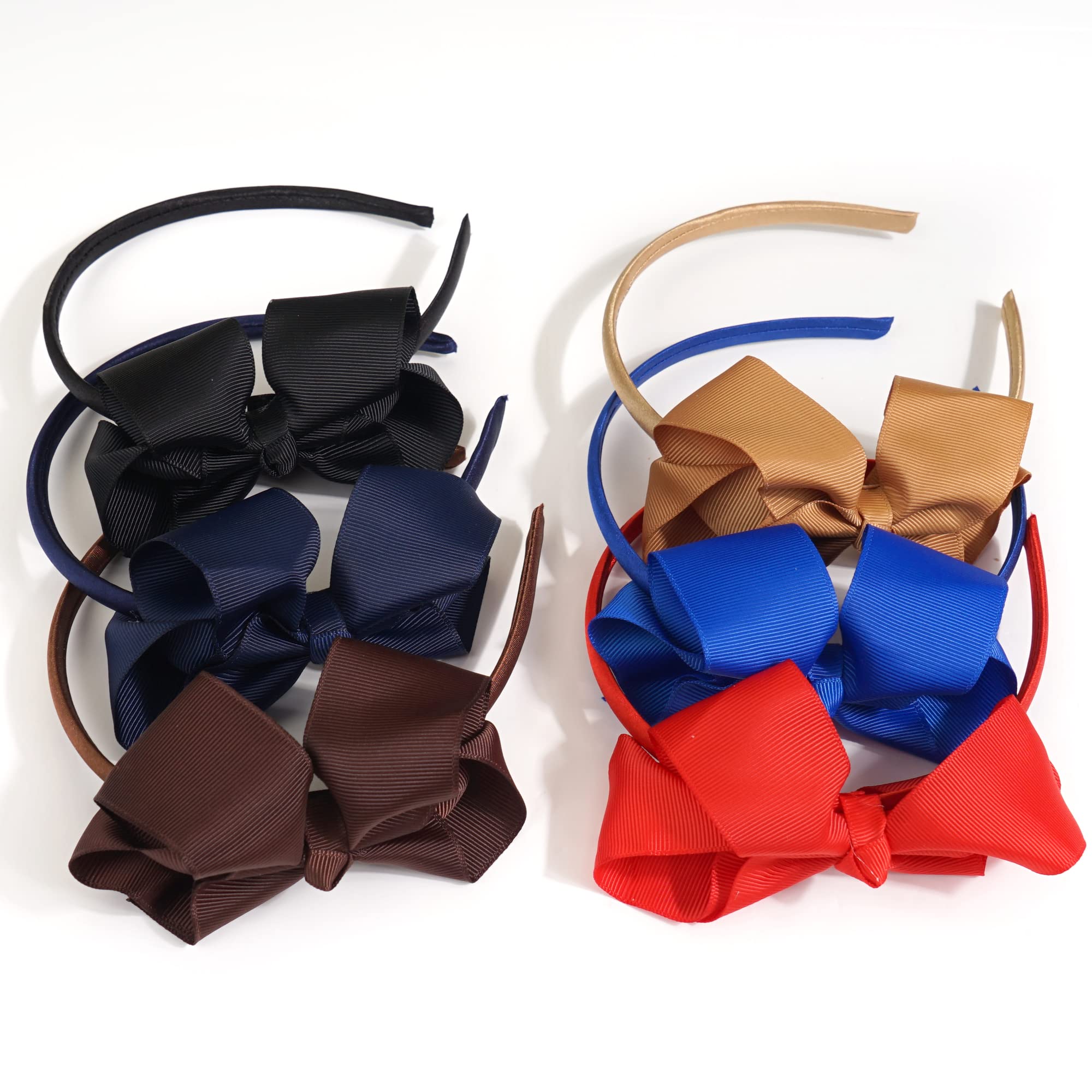 16 Pack Hair Bows for Girls - Plastic Headbands with Grosgrain Ribbon, Cute Hair Hoops & Hair Accessories for Baby, Toddler & Kids - Perfect for Parties, School & Daily Wear