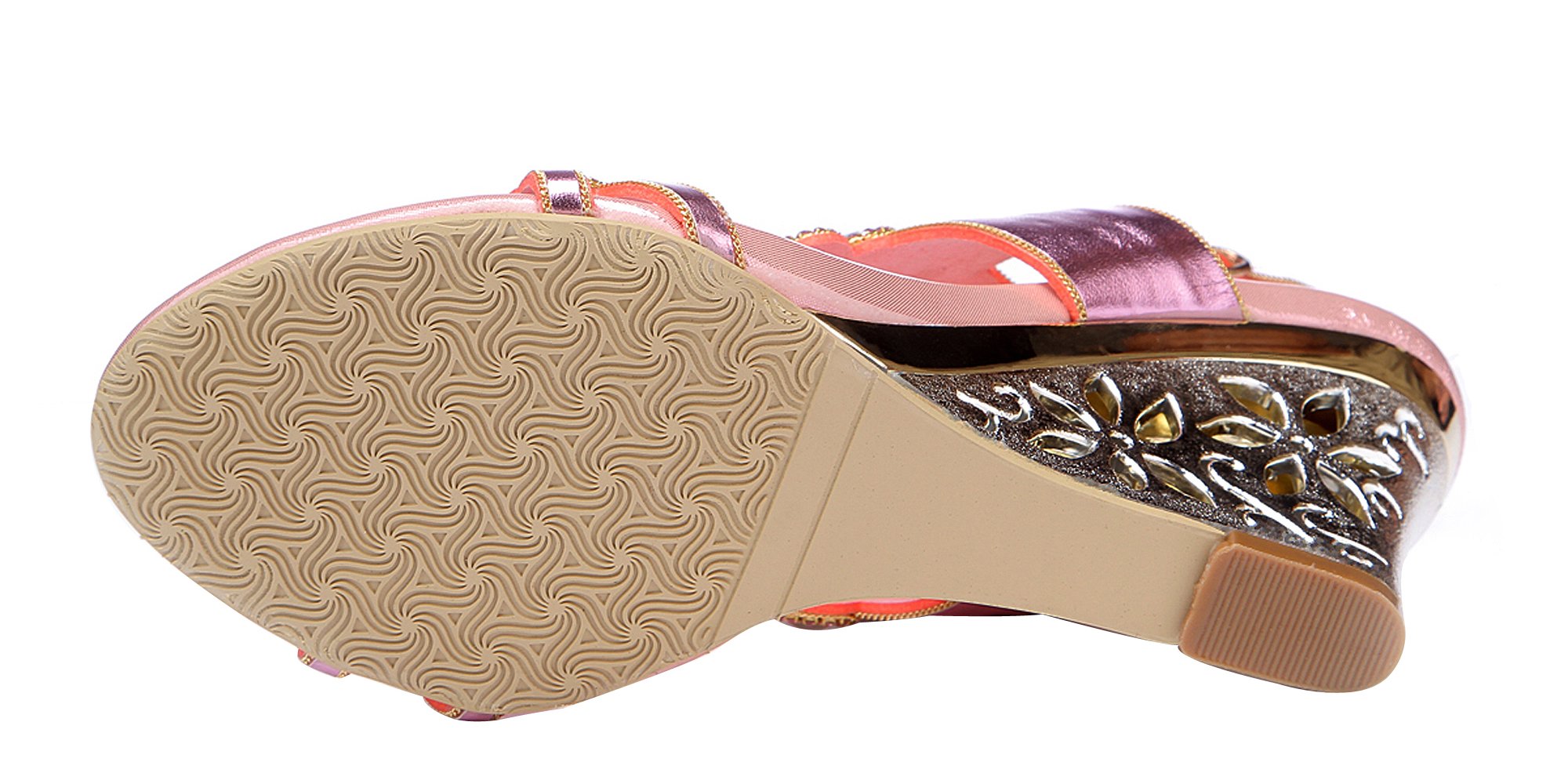 Honeystore Women's Rhinestone Strappy Wedge Sandals with Water Pattern - Comfortable Summer Beach Shoes for Outdoor Walking, Vacation & Party Wear