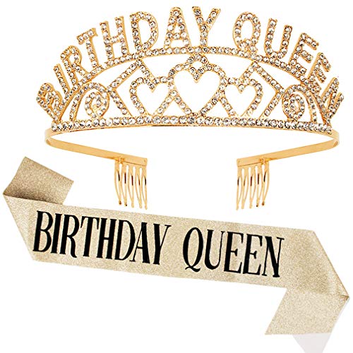 **COCIDE Gold Tiara & Crown Set for Women & Girls - Rhinestone Crystal Headband, Birthday Sash, Hair Accessories - Perfect for Birthday Parties, Cake Toppers, Bridal Hairpieces & Special Occasions**