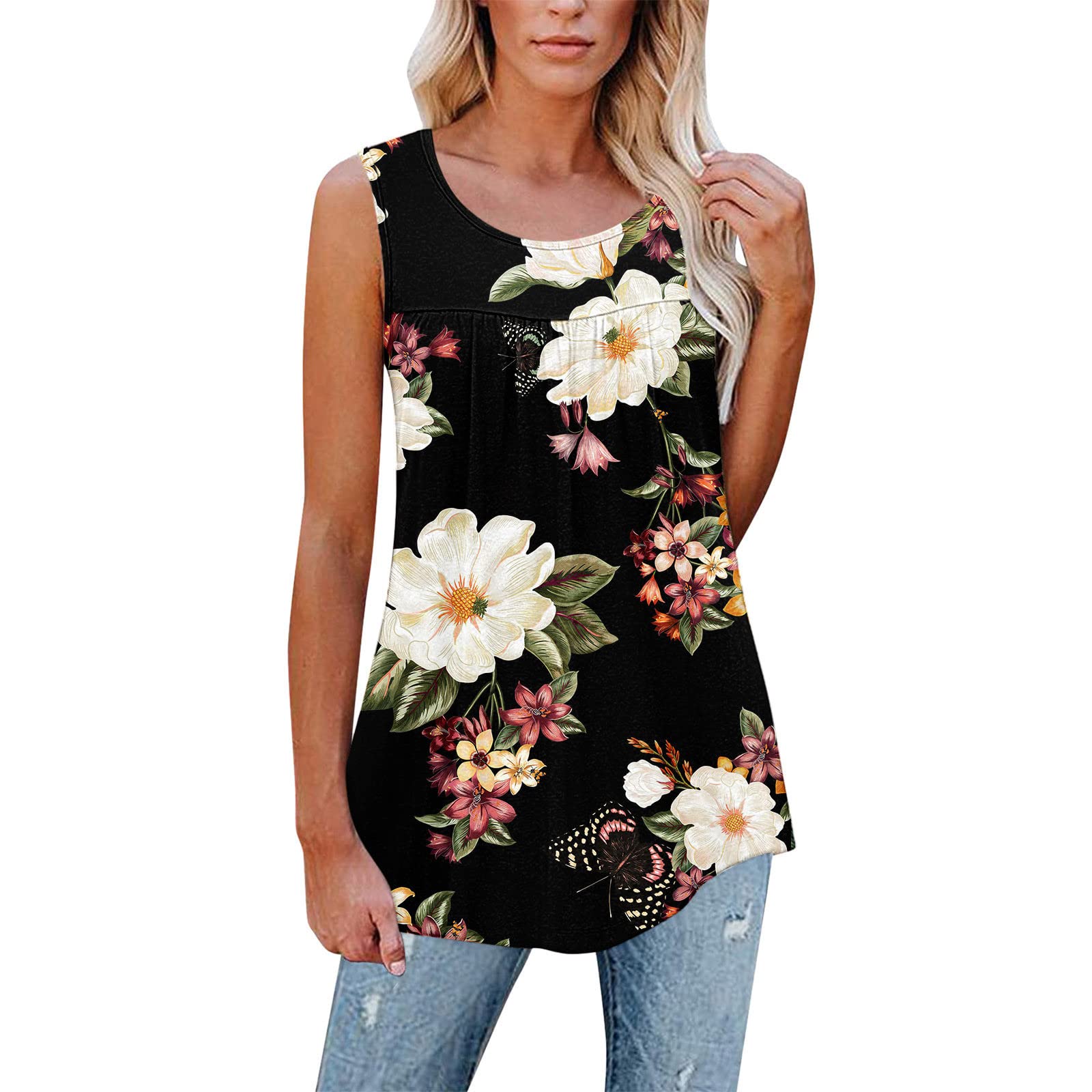 Women's Floral Printed Tank Tops - Loose Fit Casual Sleeveless Shirts for Summer, Plus Size Comfortable Vest Tops | Perfect for Beach Outings, Yoga, and Everyday Wear