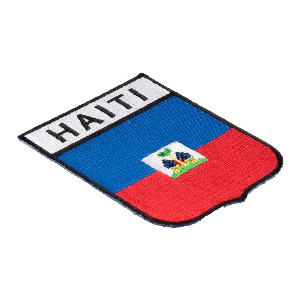 Haiti Country Flag Shield Patch - Latin American Flag Patches for Jackets, Bags & Uniforms - Embroidered Iron-On Applique for DIY & Sewing Projects