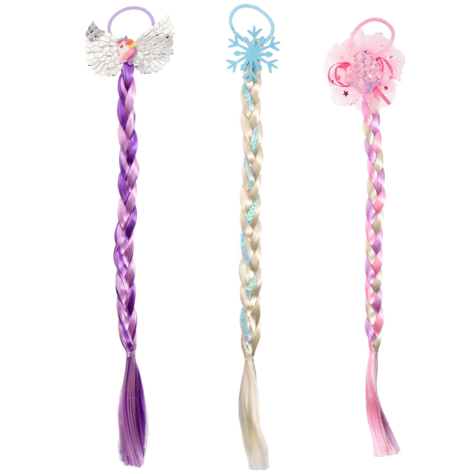 FRCOLOR 3pcs Christmas Santa Hair Bows - Colorful Braided Hair Extensions & Xmas Hair Ties for Women - Holiday Ponytail Holders & Costume Hair Rings - Perfect for Christmas Parties, Festive Outfits & Holiday Photos