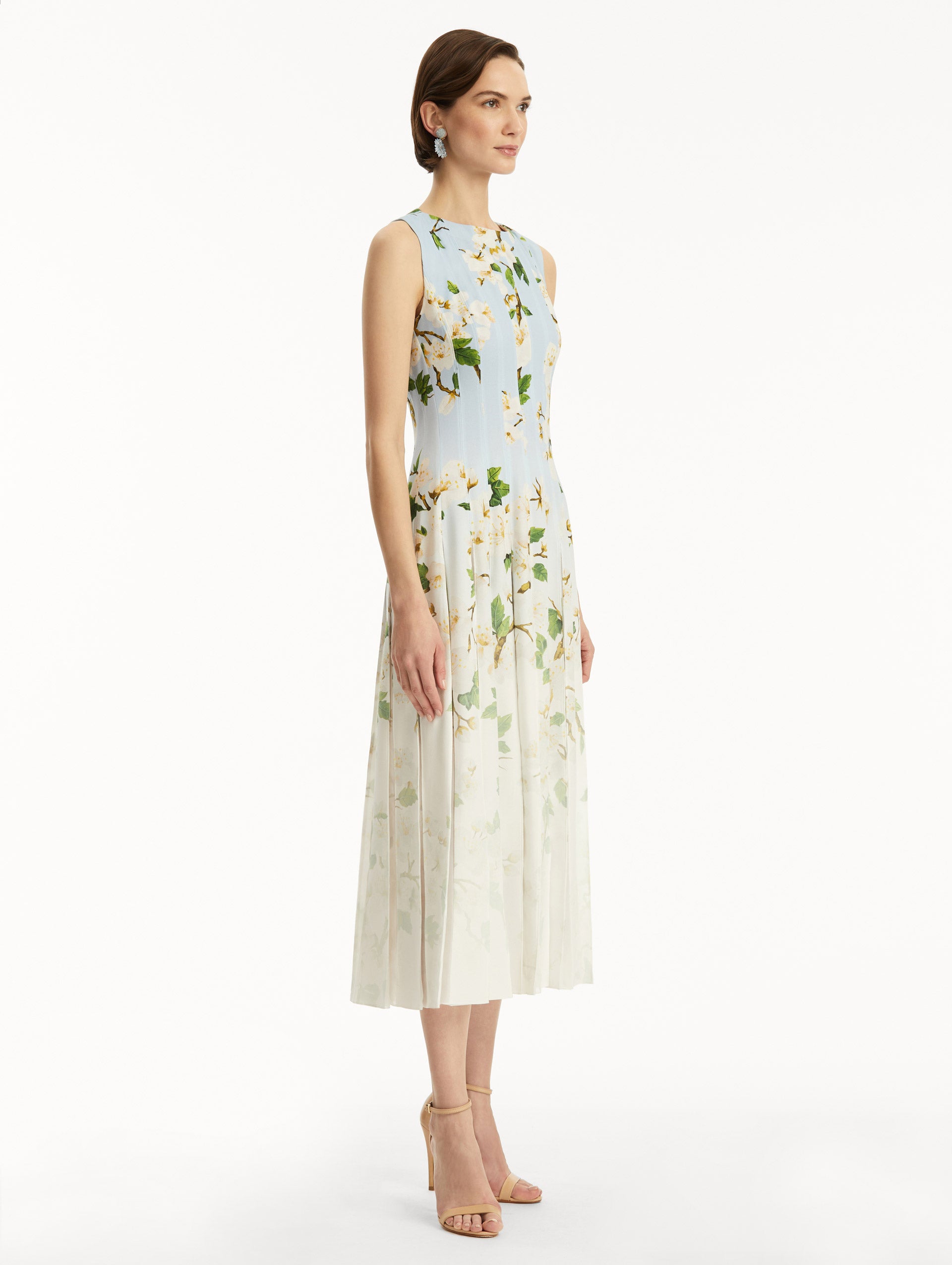 Ombré Cherry Blossom Cady Inset Dress - Elegant Floral Print Women's Party Dress for Weddings, Cocktail Events & Spring Occasions
