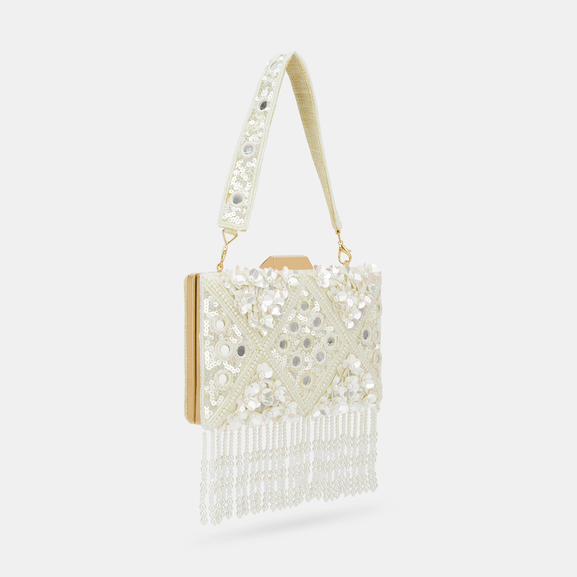 Lavie Luxe White Floral Women's Medium Clutch Purse - Elegant Evening Bag for Parties, Weddings & Special Occasions