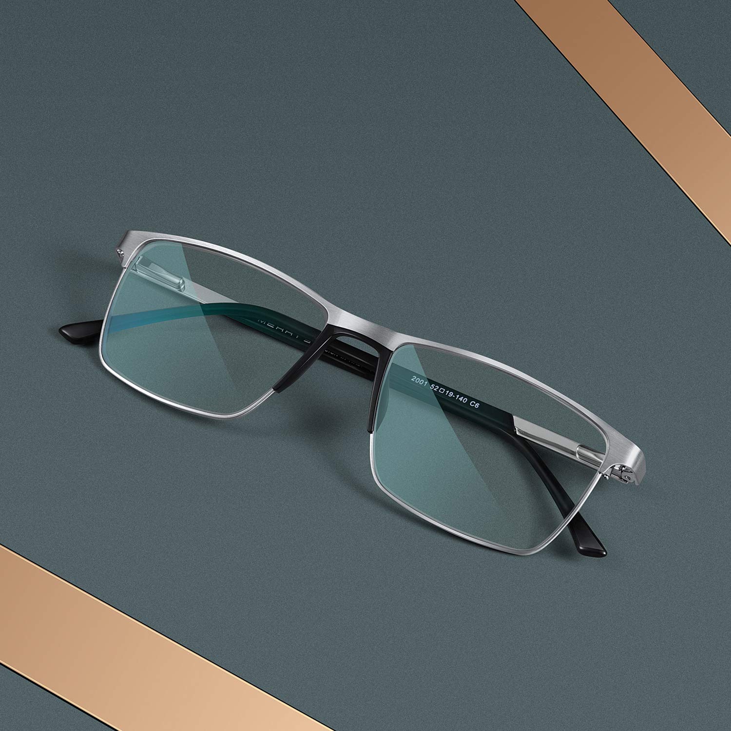 Blue Light Blocking Glasses for Men - Fashion Metal Frame Reading Glasses with Spring Hinge - Reduce Eye Strain for Computer Work & Night Reading