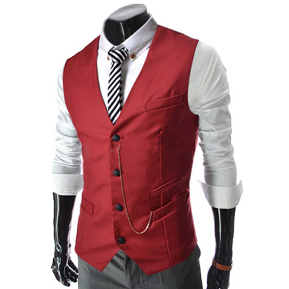 ADMAIROIM Men's Slim Fit Suit Vest with Metal Chain V-Neck - Business Formal Blazer Vest for Wedding, Office & Special Occasions