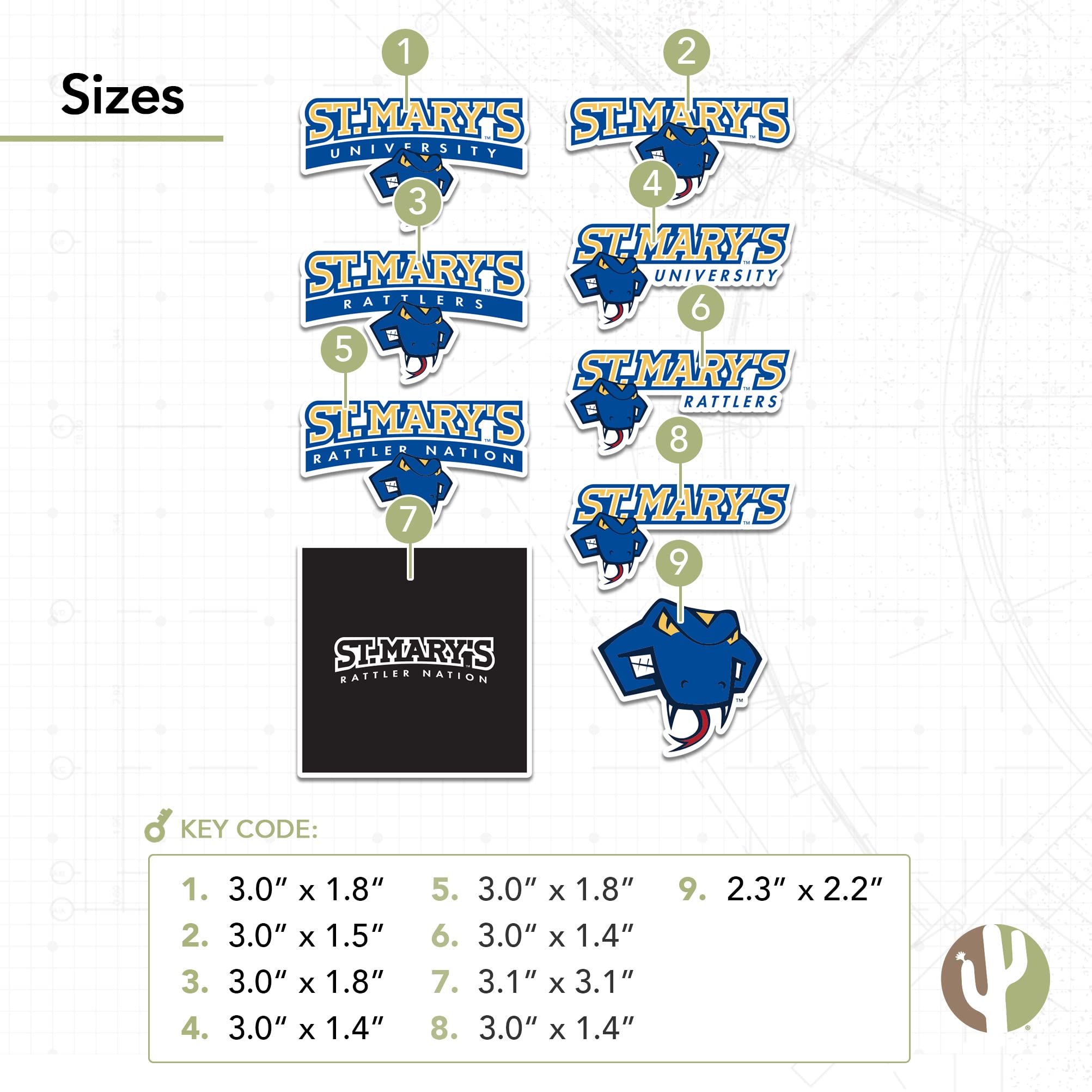 StMU SM Texas Rattlers Vinyl Decal Stickers - Desert Cactus St. Mary's University (TX) - Waterproof Laptop, Car, Water Bottle & Scrapbook Decals - Perfect for College Pride, School Spirit & Fan Gear