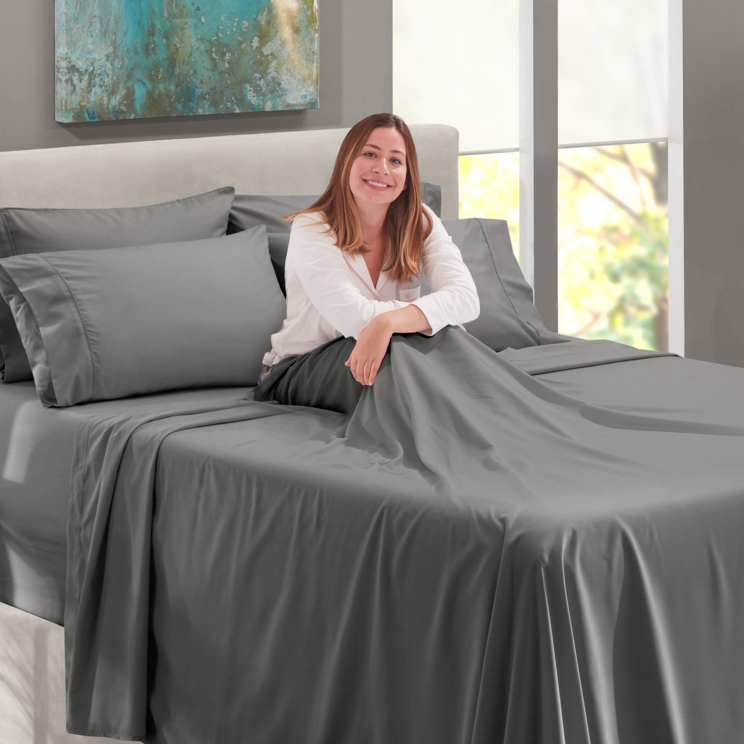 Premium 6-Piece Full XL Sheet Set - 100% Cotton 800 Thread Count Ultra Soft Bedding with Deep 24