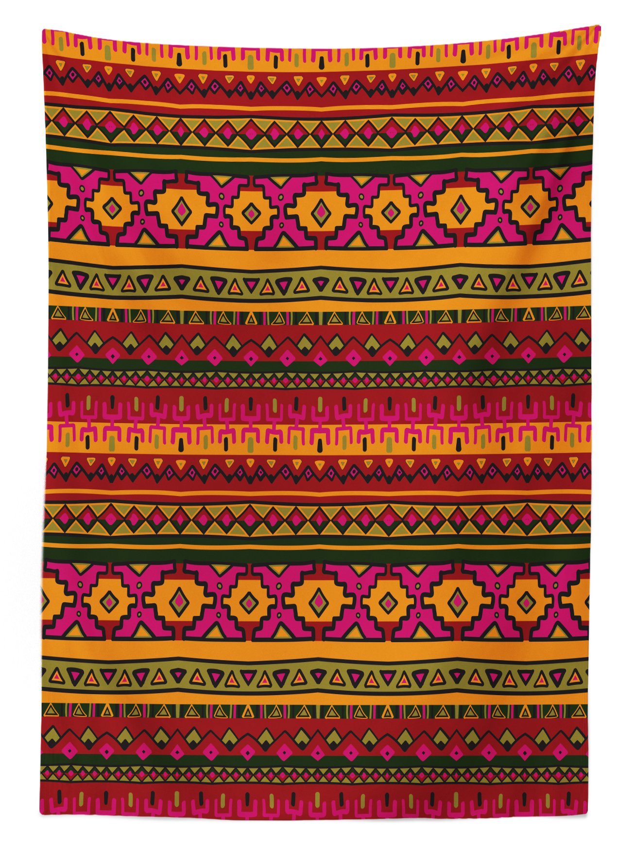 Lunarable Aztec Outdoor Tablecloth - South American Abstract Borders with Mexican & Peruvian Folk Art, Boho Doodle Design, Washable Picnic Table Cover 58x84 Inches in Orange & Green - Perfect for Outdoor Dining, BBQs, and Boho-Themed Parties