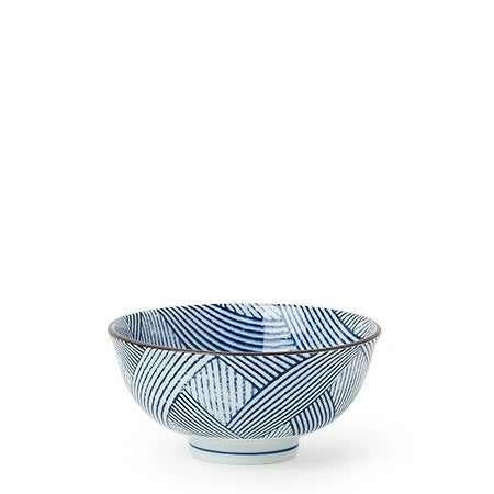 Miya Aizome Shima Japanese Rice Bowl - Handmade Ceramic Dinnerware for Sushi, Rice & Noodles - Perfect for Home Dining & Restaurant Use