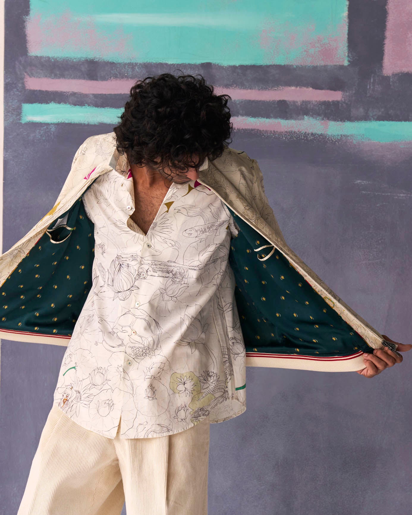 Janbaaz Men's Silk Bomber Jacket - White Damask Design for Casual & Formal Wear | Lightweight & Stylish Outerwear for Everyday Fashion