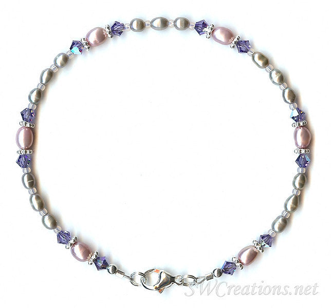 Natural Tanzanite Crystal & Mauve Pearl Anklet Bracelet for Women - Elegant Ankle Jewelry for Beach, Wedding & Boho Fashion