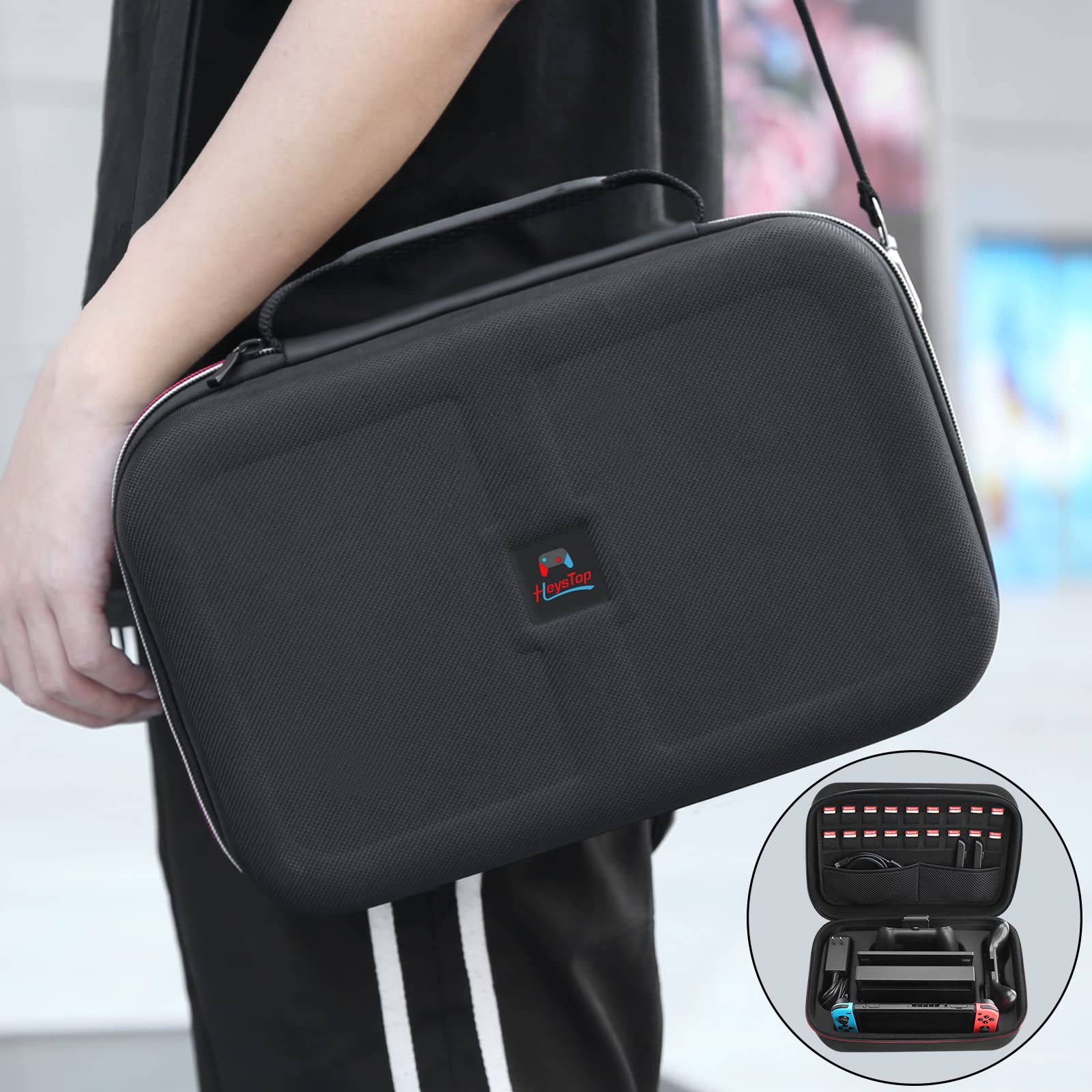 HEYSTOP 12-in-1 Nintendo Switch Accessories Bundle - Protective Carrying Case, Screen Protector, PlayStand, Joycon Grip & More (Black) - Perfect for Travel, Gaming Parties & Home Entertainment