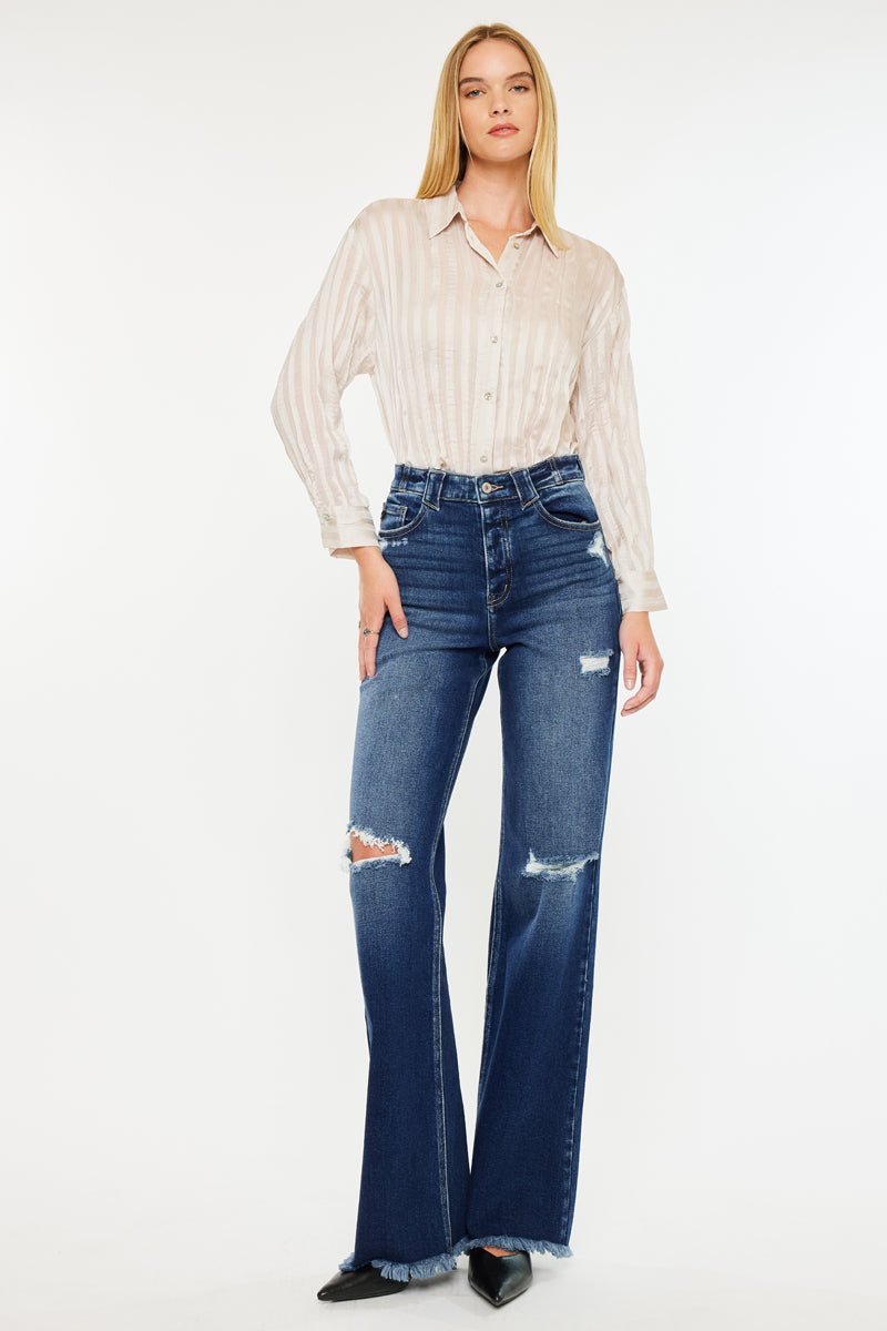 Izzie High Rise 90's Flare Jeans for Women - Vintage Retro Stretch Denim Pants - Perfect for Casual Outfits, Date Nights & 90s Fashion Looks