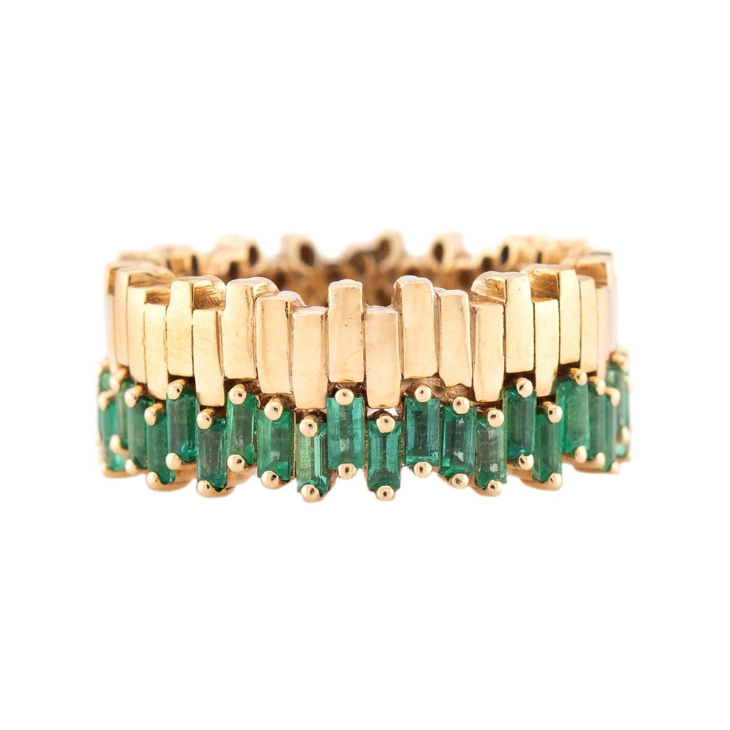 SUZANNE KALAN 18k Gold Emerald Band Ring for Women - Luxury Wedding, Engagement & Anniversary Jewelry Gift - Perfect for Special Occasions & Everyday Elegance
