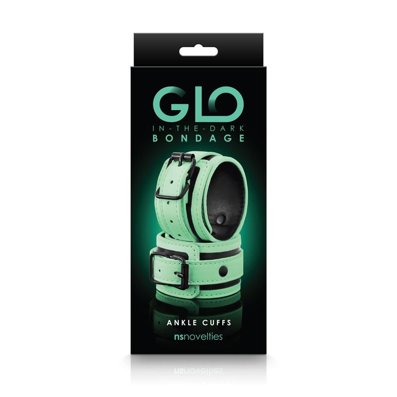 Glo Bondage Ankle Cuffs - Adjustable Green Leather Restraints for BDSM, Couples Play & Role-Playing Scenes | Perfect for Sensual Bondage, Spice Up Your Bedroom & Adult Fantasy Exploration