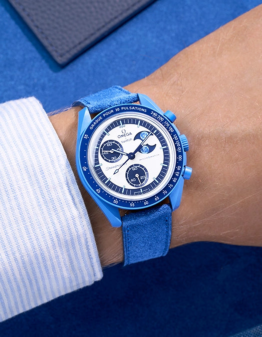 Omega X Swatch Mission to Super Blue Moonphase Leather Watch Straps - Premium Replacement Bands for Luxury Watches - Perfect for Dress, Business & Special Occasions