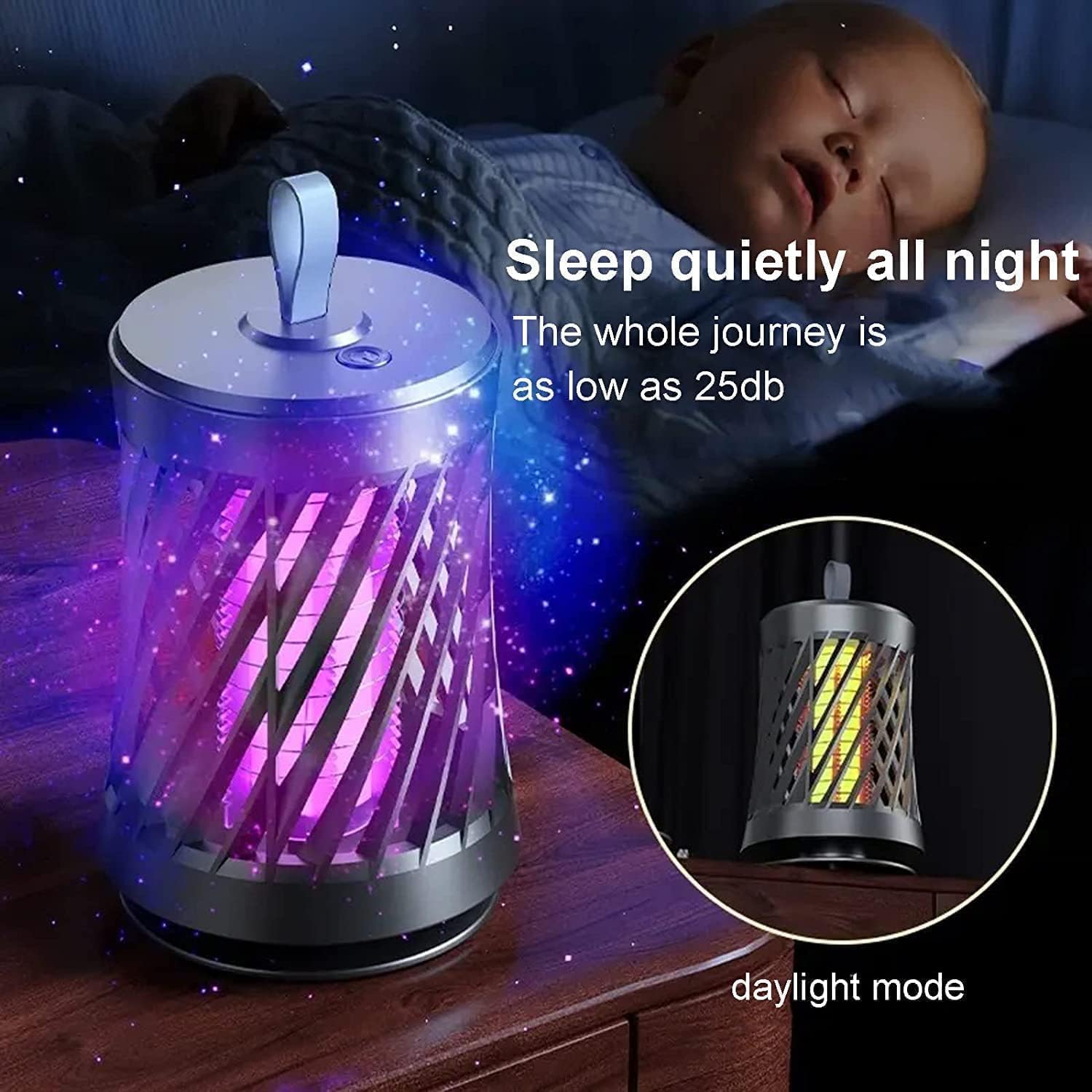 USB Powered Electric Mosquito Killer Lamp - Indoor/Outdoor Bug Zapper with LED Light for Home, Patio & Camping | Black Mosquito Trap Machine for Bedroom, Yard & Travel