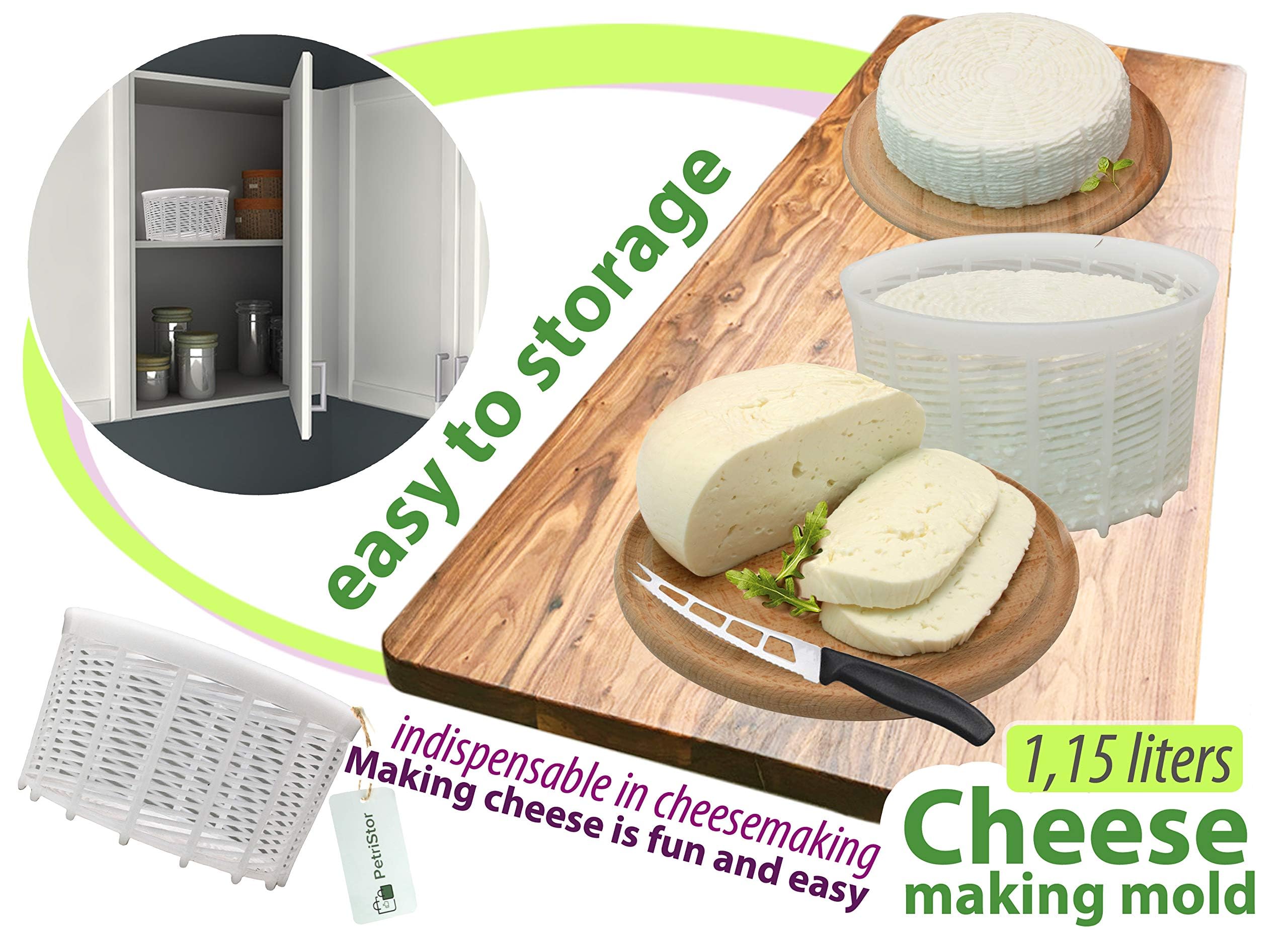 1.25QT Soft Cheese Mold for Homemade Cheese Making - Small Cream Cheese, Feta & Ricotta Mold Basket - DIY Cheese Supplies - Perfect for Fresh Cheese, Queso Fresco & Artisan Cheesemaking at Home