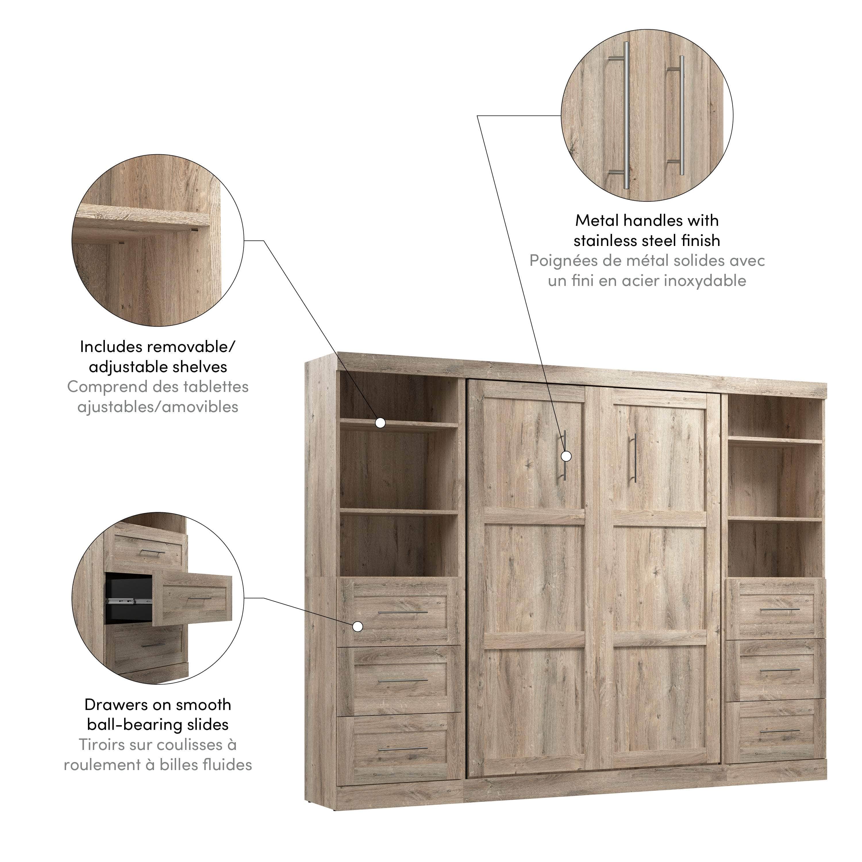 Pur Full Murphy Wall Bed with 2 Storage Units & Drawers (109W) - 7 Color Options for Space-Saving Home Office, Guest Room & Small Apartments