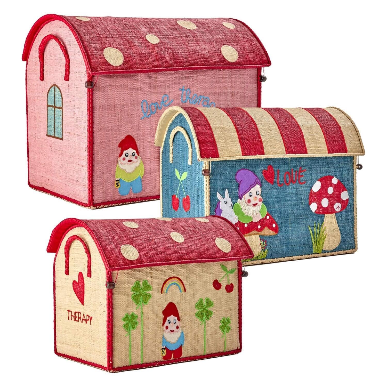 Premium Raffia Toy Storage Baskets - Set of 3 (Large/Medium/Small) - Multicolor Woven House Decor for Kids Room Organization & Love Therapy Theme - Perfect for Nursery, Playroom, and Home Decor