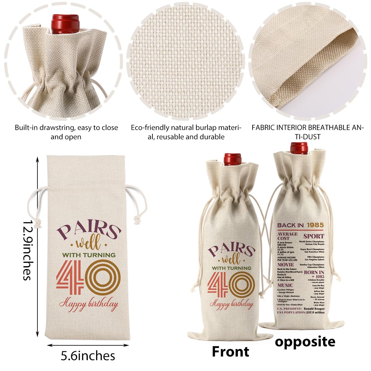 Funny 40th Birthday Gifts for Women | Wine Bag & Party Decor - Great for Anniversaries & Celebrations